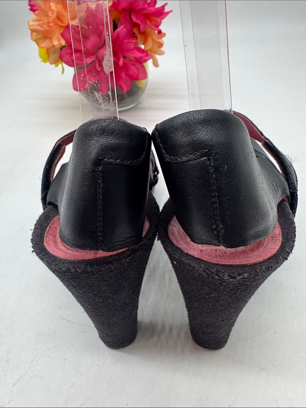 Tsubo Black Leather Mary Jane Heels with Pink Interior Size 9 BHE10010 - Picture 3 of 8